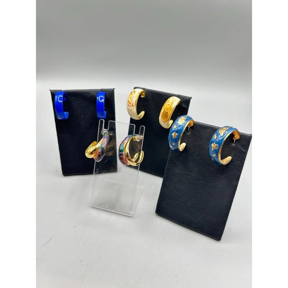 Vintage Enamel Hoops Earrings Half Open Hoops 70s Costume Jewelry Set of 4 Pairs - Picture 3 of 8